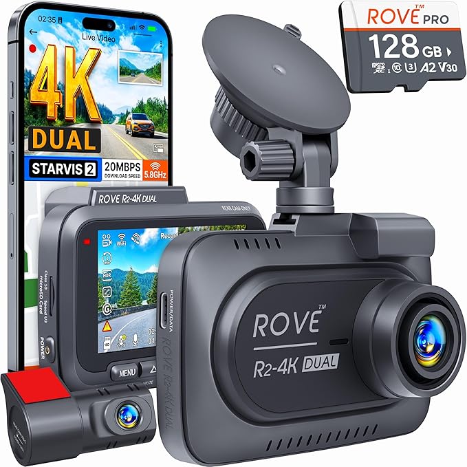 ROVE R2-4K DUAL Dash Cam Front and Rear